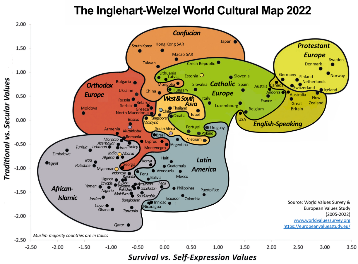 Культурная карта мира Инглхарта – Вельцеля на 2022 год