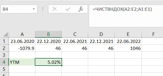 Пример расчета доходности к погашению